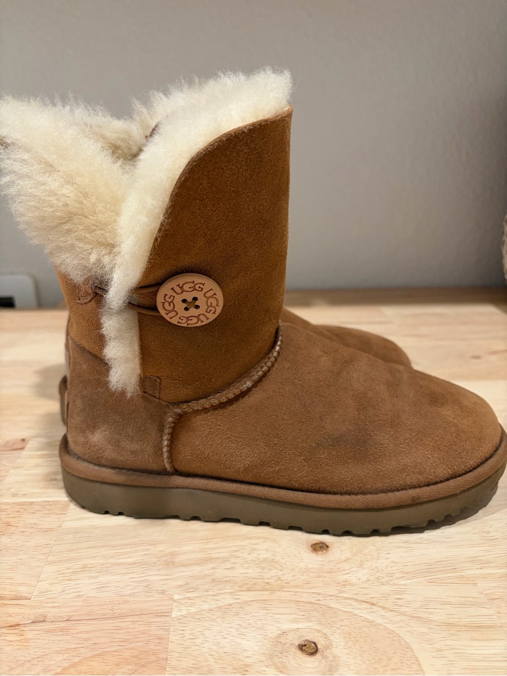 UGG Chestnut Suede Shearling Button Short Boot